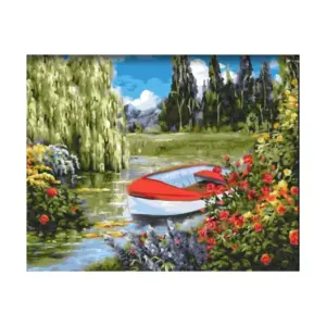 Festés számok szerint, piros csónak a tavon, 40 x 50 cm - A000016 - szipercuccok.hu